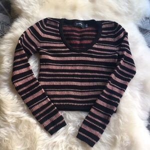Minkpink cropped pink and navy stripe sweater